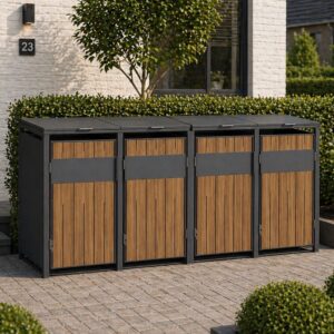 4 vakken (2×2)| Premium Kliko ombouw voor 240L | Container ombouw | Afvalboxen | Walnoot